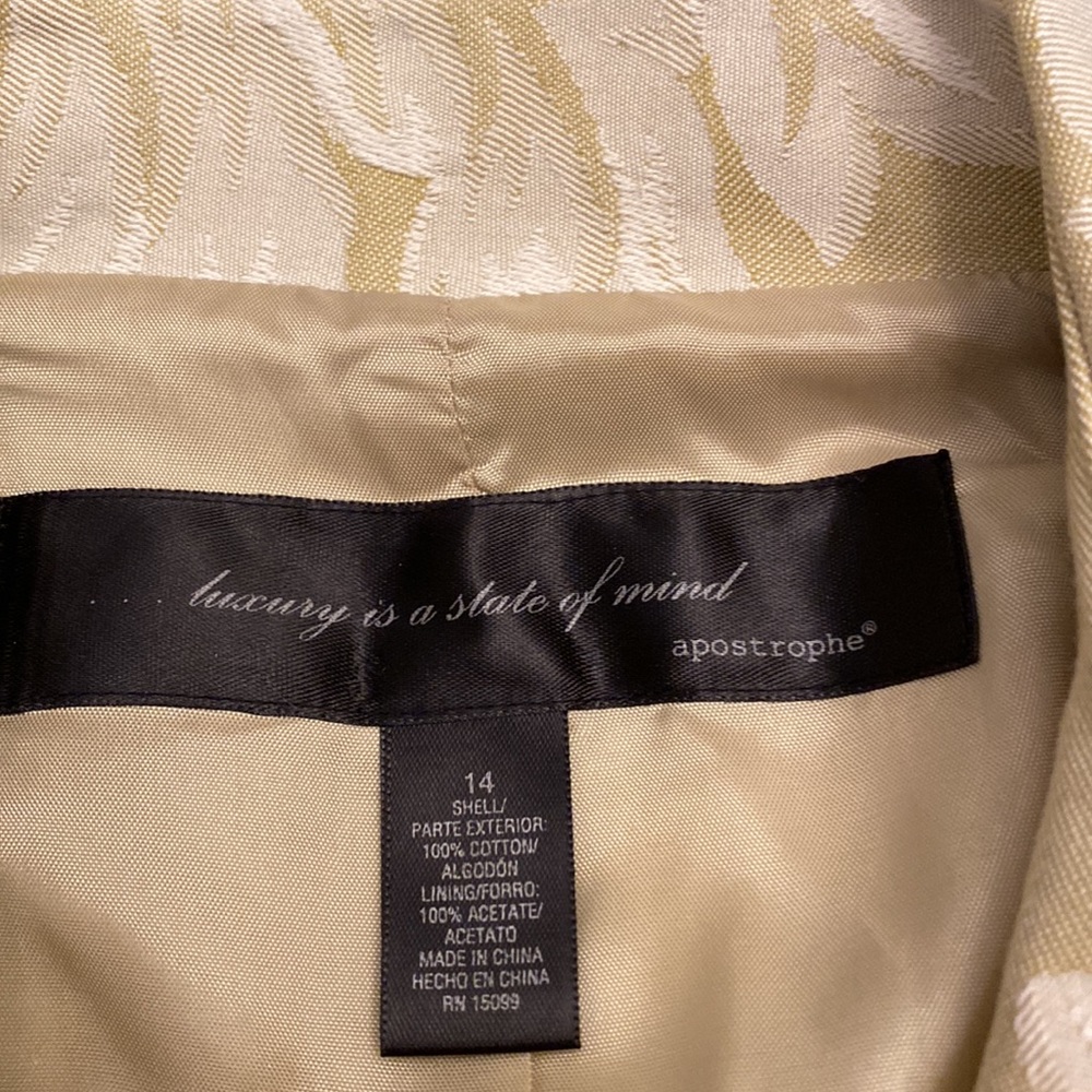 Pale yellow green brocade blazer. Size 14. - Picture 6 of 12